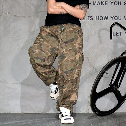 Heavy weight Tactical Cargo Pants For Men Vintage Camo Multi-Pocket Loose Fit Straight Leg Outdoor Streetwear Casual Trousers