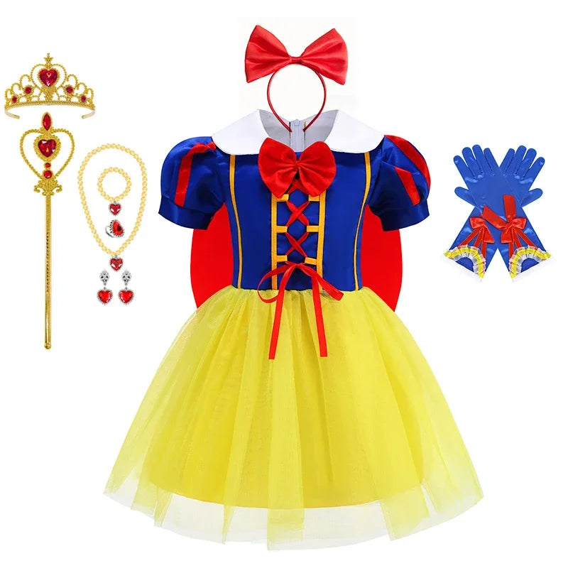 2025 Girls Disney Princess Dress Snow White With Cape Kids Cosplay Halloween Birthday Costumes Children Party Dress 10Y Clothes
