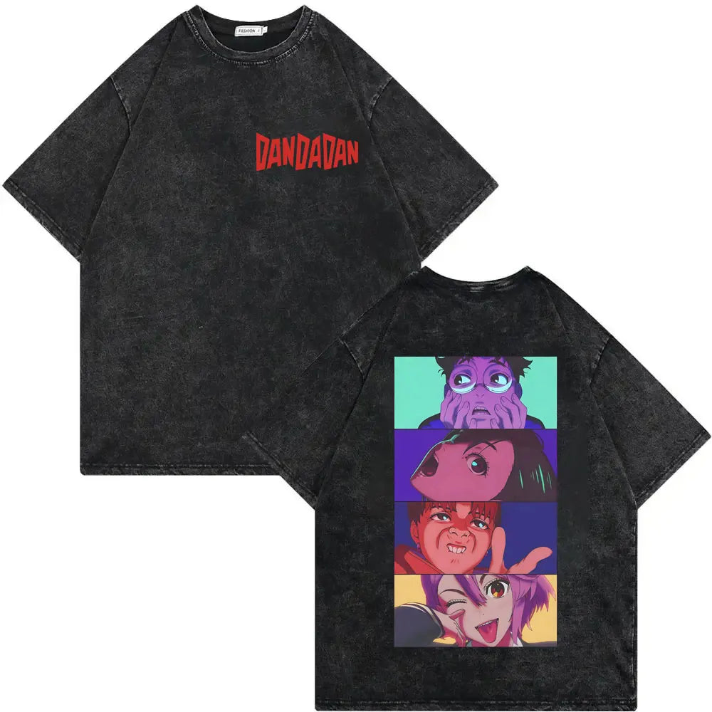 Dandadan Japanese Anime Vintage Washed T-shirt Men Women High Quality Fashion T-shirts Summer Casual Cotton Short Sleeve T Shirt