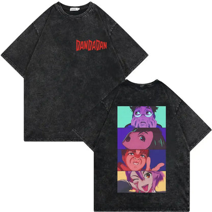 Dandadan Japanese Anime Vintage Washed T-shirt Men Women High Quality Fashion T-shirts Summer Casual Cotton Short Sleeve T Shirt