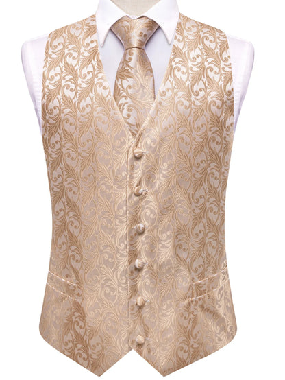 Men's Classic Floral Vest & Tie Hanky Cufflinks Set – Waistcoat for Weddings Events Party Gift