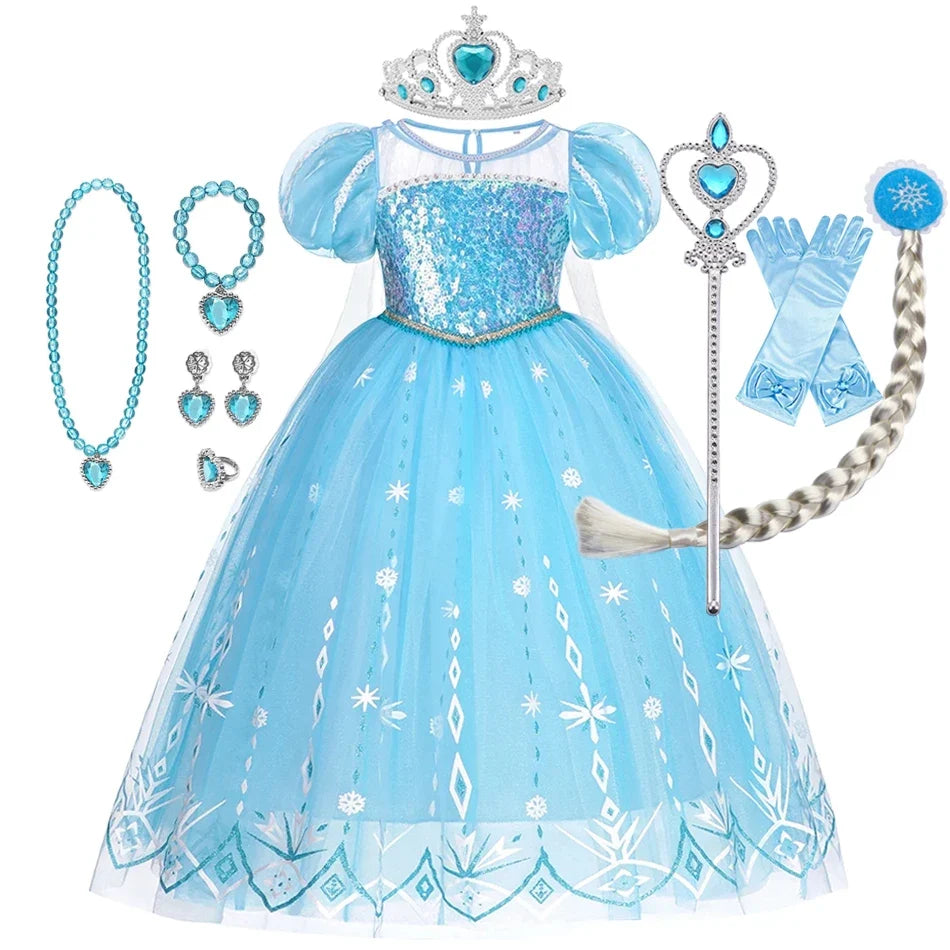 Elsa Kid Princess Halloween Cosplay Dress Fancy Costume Girl Snow Queen Princess Vestidos Party Children Clothes