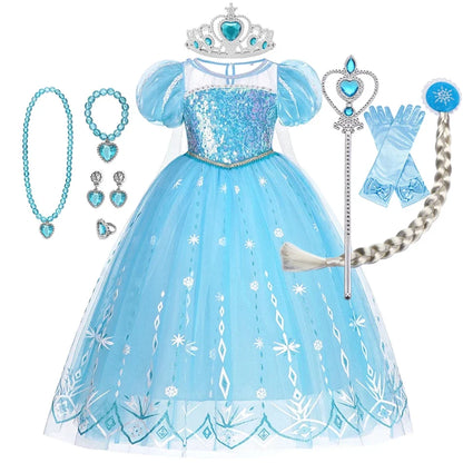 Elsa Kid Princess Halloween Cosplay Dress Fancy Costume Girl Snow Queen Princess Vestidos Party Children Clothes