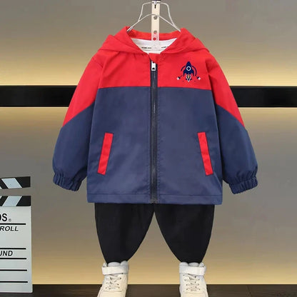 2025 Spring Autumn Kids Jacket Baby Boy Fashion Rocket Print Hooded Zipper Windbreaker Coat Children Clothing Outerwear 2-12 Yrs