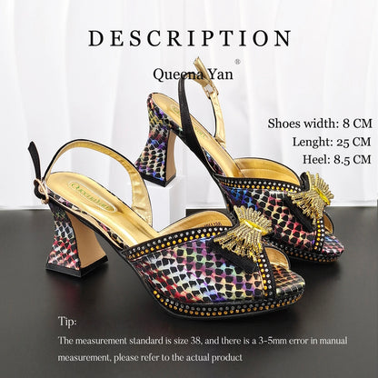 2026 New Italian Pumps and Bag To Party  INS Style Open-Toe Rhinestone Elegant High Heels for Women Party