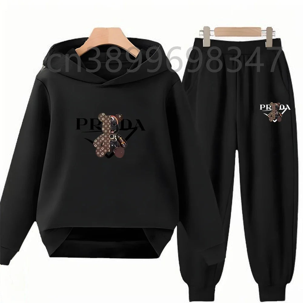 Children 3-12 Years Hoodie Long-sleeved Boys Girls Toddler Sports Coat Top+Pants Casual Sweatshirt Set Kids Little Bear Letters