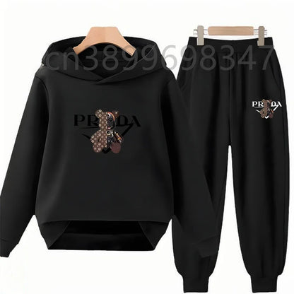 Children 3-12 Years Hoodie Long-sleeved Boys Girls Toddler Sports Coat Top+Pants Casual Sweatshirt Set Kids Little Bear Letters