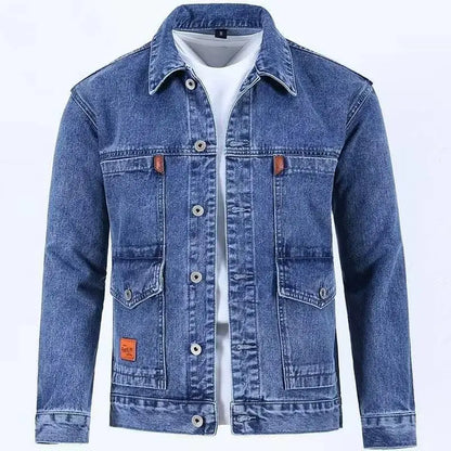 Men's Workwear Denim Jacket Spring Autumn Winter Large Size Trendy Brand Versatile Youthful Style Long Sleeve Button Decor