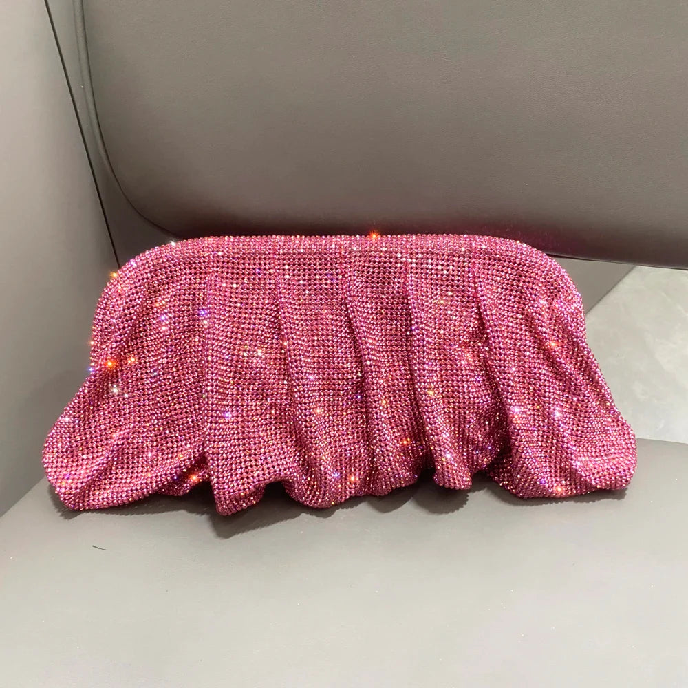 Shiny Handle Rhinestones Handmade Evening Clutch Bags New Folds Purses And Handbags Luxury Designer Wedding Party High Quality