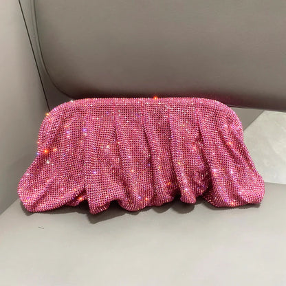 Shiny Handle Rhinestones Handmade Evening Clutch Bags New Folds Purses And Handbags Luxury Designer Wedding Party High Quality