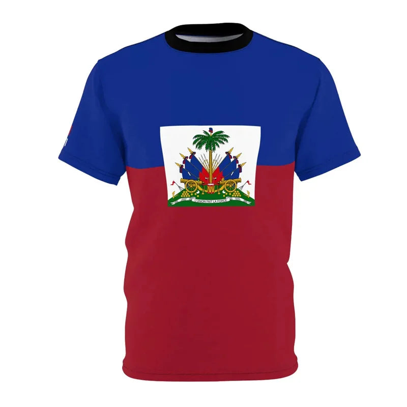 Haitian Flag Pattern Men's T-shirt 3D Printed Haiti National Emblem Short Sleeves Fashion Tops T Shirts National Day Tee Shirt