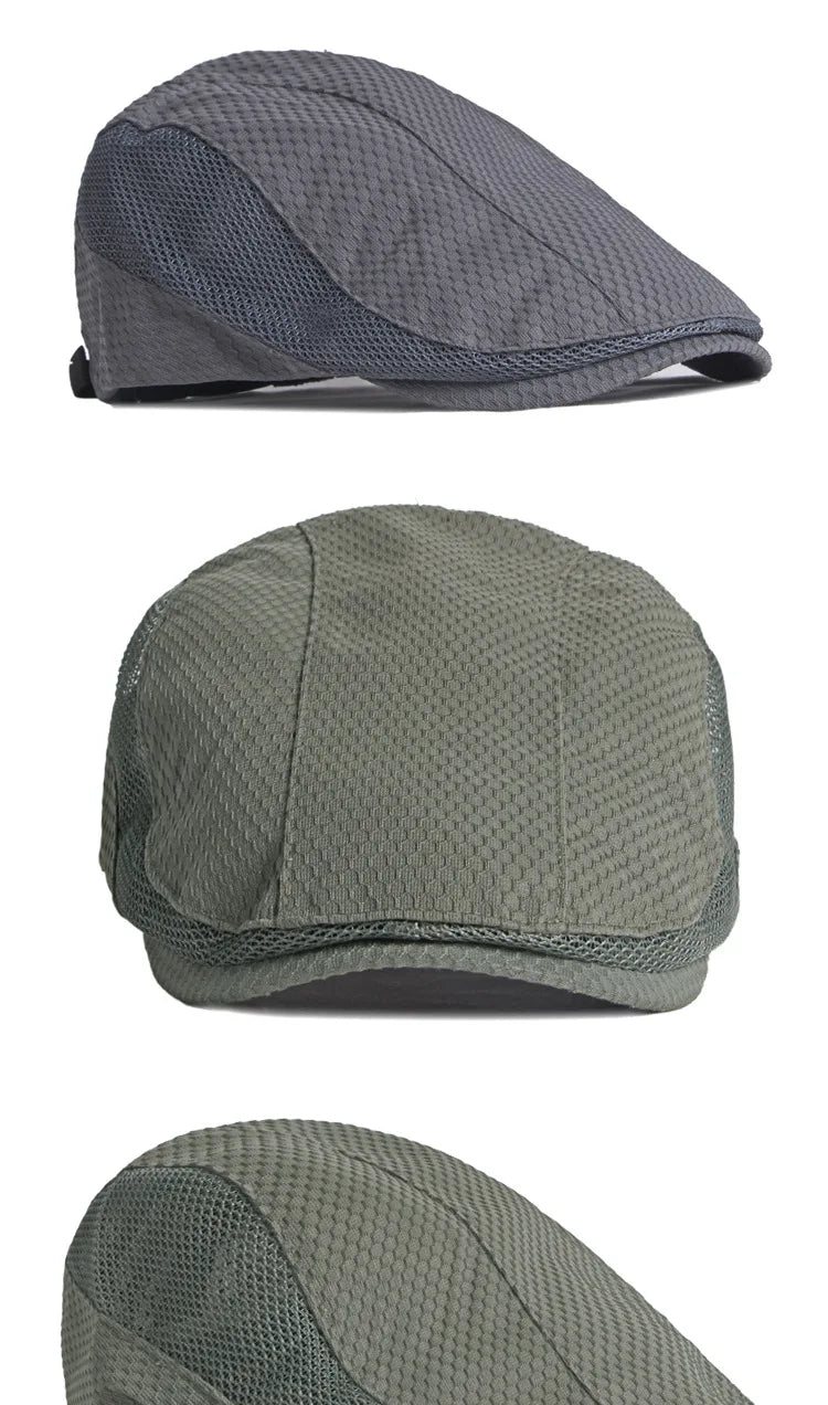 Men Women Breathable Mesh Summer Hat Newsboy Beret Ivy Cap Cabbie Flat Cap Adjustable Vintage Style