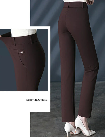 Black Women's High Waist Stretch Suit Pants, Fashion Slim Trousers, Purple Green Brown Pantalones, Asian Size M-6XL