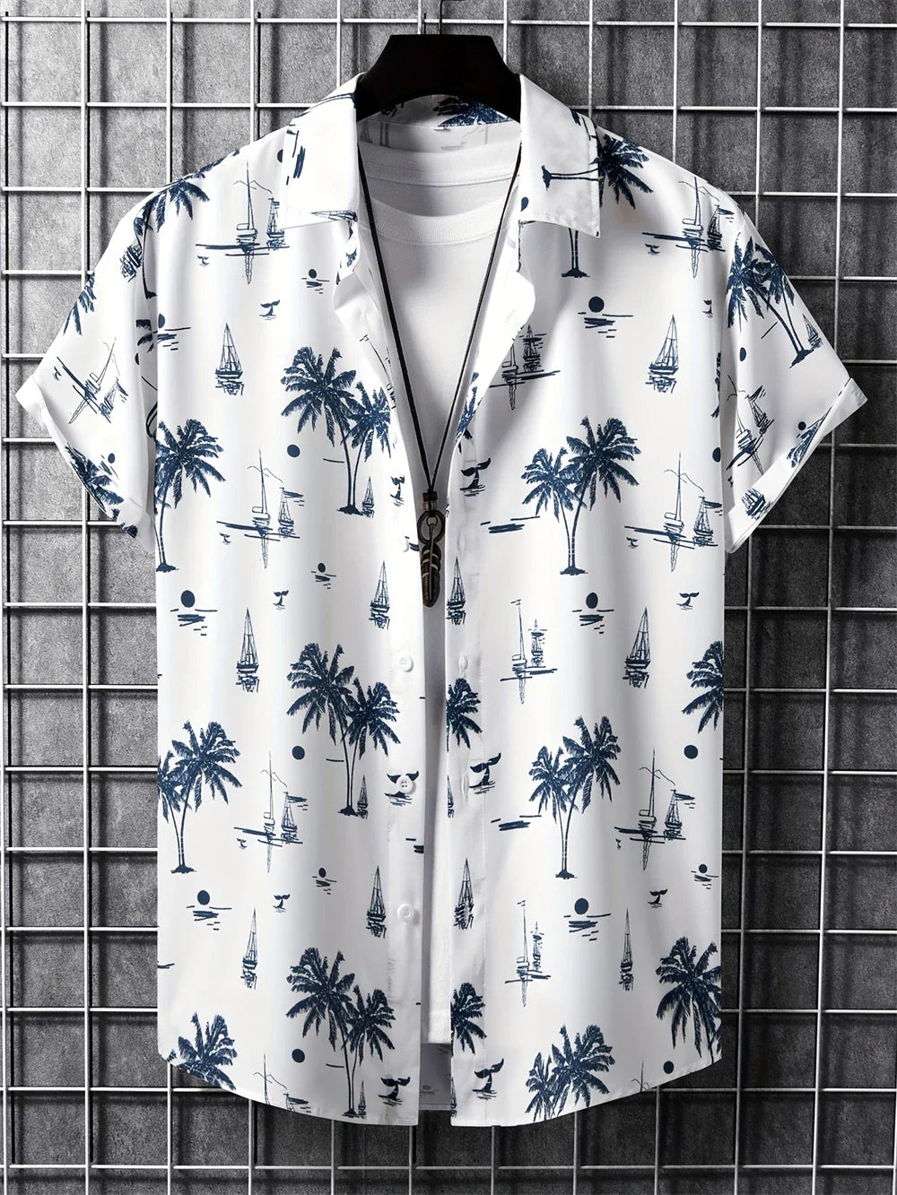 Hawaiian Shirt Man 3D Coconut Tree Gradient Pattern Casual Shirt Harajuku Fashion Oversized Top Funny Print Pink Men's Clothing