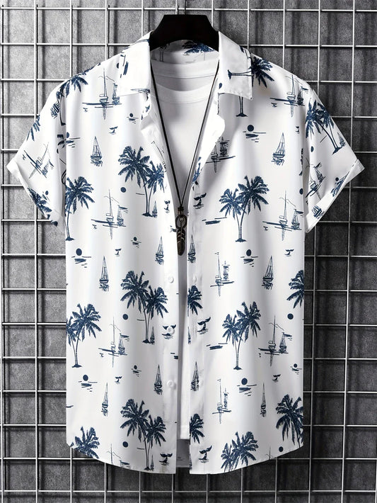 Hawaiian Shirt Man 3D Coconut Tree Gradient Pattern Casual Shirt Harajuku Fashion Oversized Top Funny Print Pink Men's Clothing