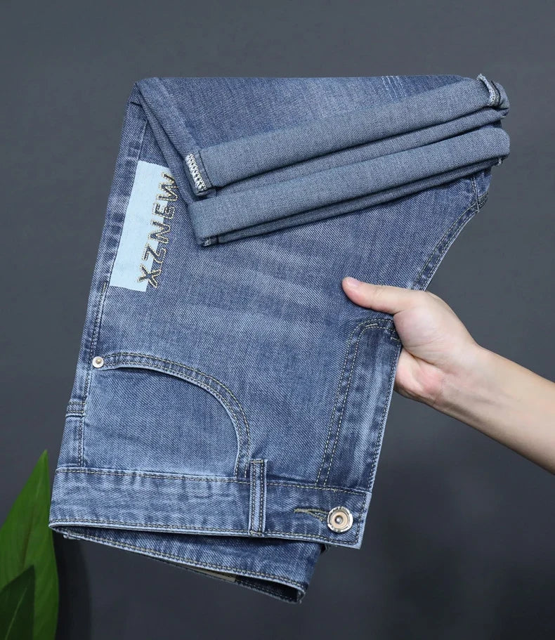 Summer Thin Men's Embroidered Denim Shorts Fashion Stretch Slim Breathable Straight Jeans Personality Bermuda Short Pants Male