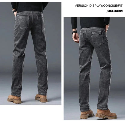Winter Warm Jeans Men's Slim Straight Elastic Denim Pants Casual Male Clothing Fashion Plush Trousers New Hot Sale Fashion Jeans