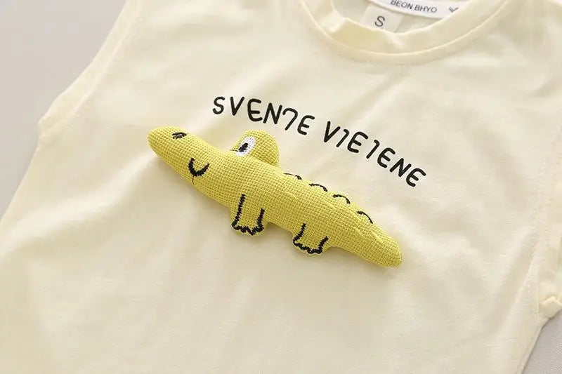 Boys Clothing Children Summer Girls Set Kids Clothing Cartoon Crocodile Sleeveless Shorts 2pcs Suits Children Tracksuits 0-5Year