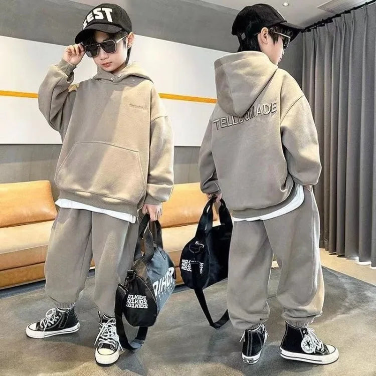 Hoodies Set Solid Color Men's Children's Sets Child Boys Kids Clothes 8 10 12 Year Old Boy Elementary Student Suit Autumn Winter