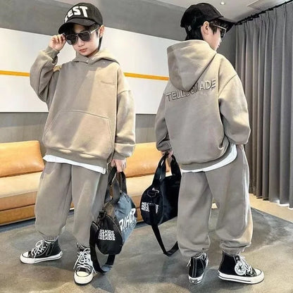Hoodies Set Solid Color Men's Children's Sets Child Boys Kids Clothes 8 10 12 Year Old Boy Elementary Student Suit Autumn Winter