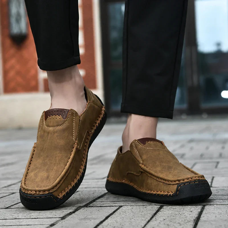 Handmade Leather Men Shoes Casual Comfortable Slip On Loafers Men Leather Shoes Flats Moccasins Walking Shoes