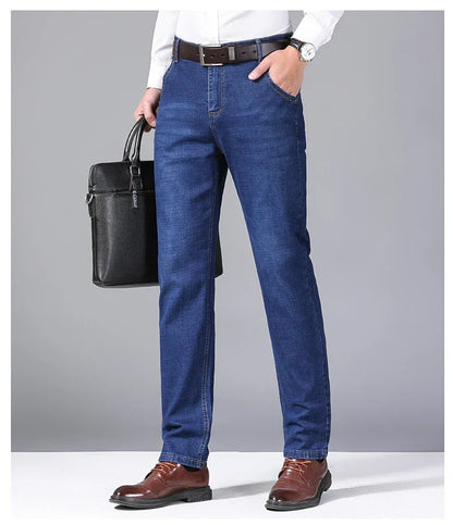 Brand 2026 New Men's Slim Elastic Jeans Fashion Business Classic Style  Denim Pants Trousers Male