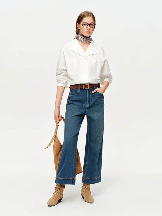 Double-length Jeans Women High-waisted Slim-fit Classic Straight Pants High Waist Elegant Office Lady Spring Trendy