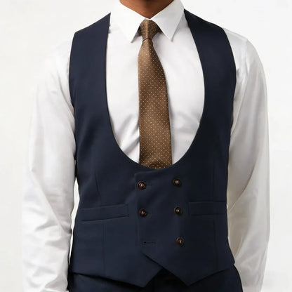 Men Vest White Double Button With Pocket Solid Waistcoat For Wedding Banquet Business Work Office Casual Daily Men Suit Vest