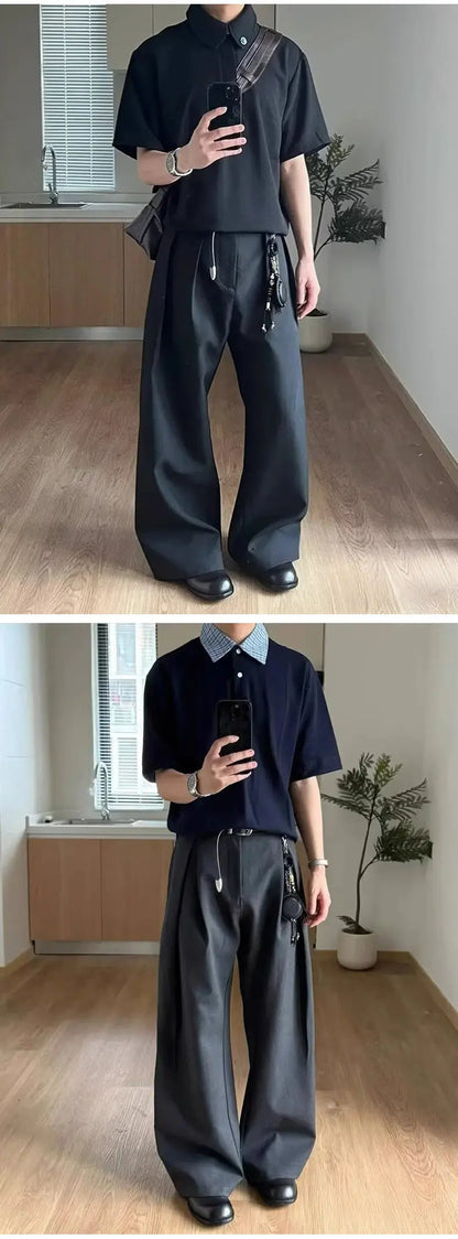 Grey Suit Pants Men Fashion Society Mens Black Dress Pants Korean Loose Casual Wide Leg Pants Mens Office Formal Trousers