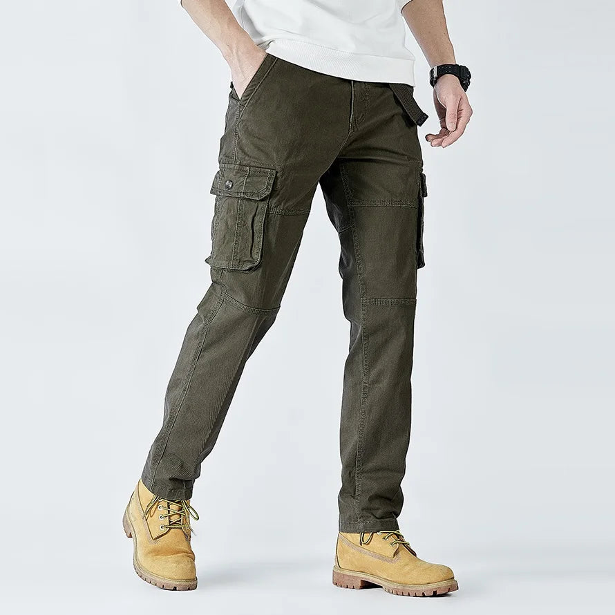 2026 Men's Cargo Pants Straight Leg Cotton Stretch Tactical Trouser Male Military Outdoor Camping Fishing Casual Work Wear Khaki