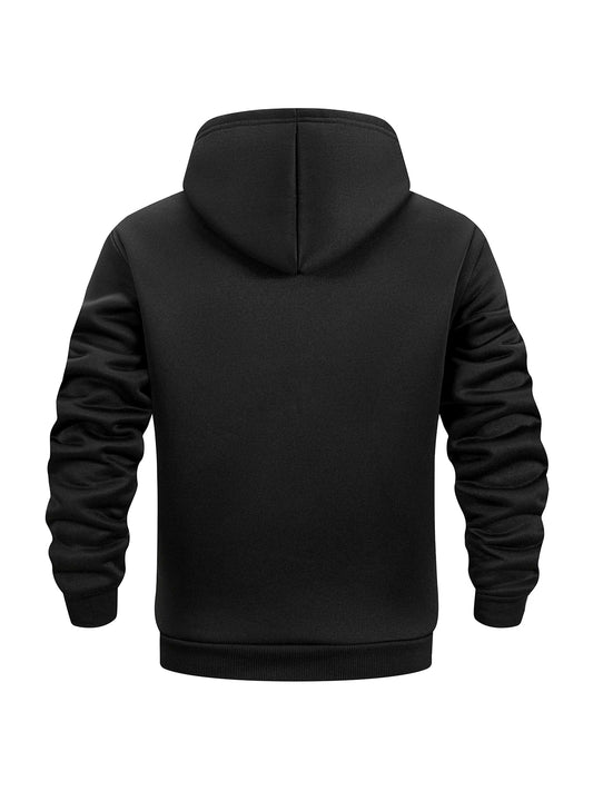 Men's Half Button Hoodie Thicken Winter Hooded Sweatshirts Retro Warm Fleece Knit Sweater Outdoor Running Sports Casual Pullover