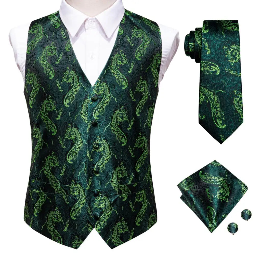 Mens Vests Tie Sets V-Neck Grey Red Purple Blue Green Pink Black Waistcoat Hanky Cufflinks Wedding Business Designer