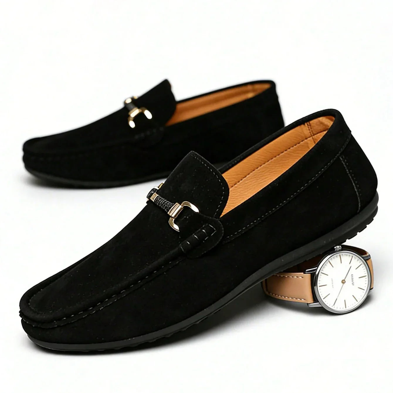 Classic Suede Leather Shoes Men Slip On Loafers Preppy Lightweight Breathable Wallking Driving Shoes Comfort Casual Men Sneakers