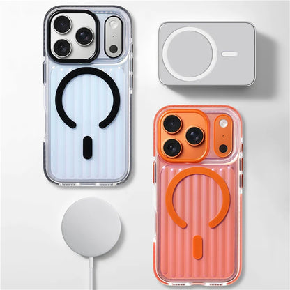 Transparent Corrugated Magnetic Phone Case For iPhone 17 17Pro 17 Pro Max For Magsafe Wireless Charging Shockproof Phone Cover