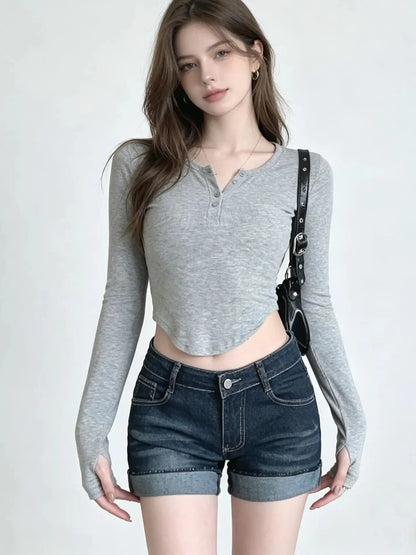 Women's Deep Blue Denim Shorts Washed Y2K Fashion Harajuku High Street 2000s Style Streetwear 90s Retro Shorts Jeans Clothing
