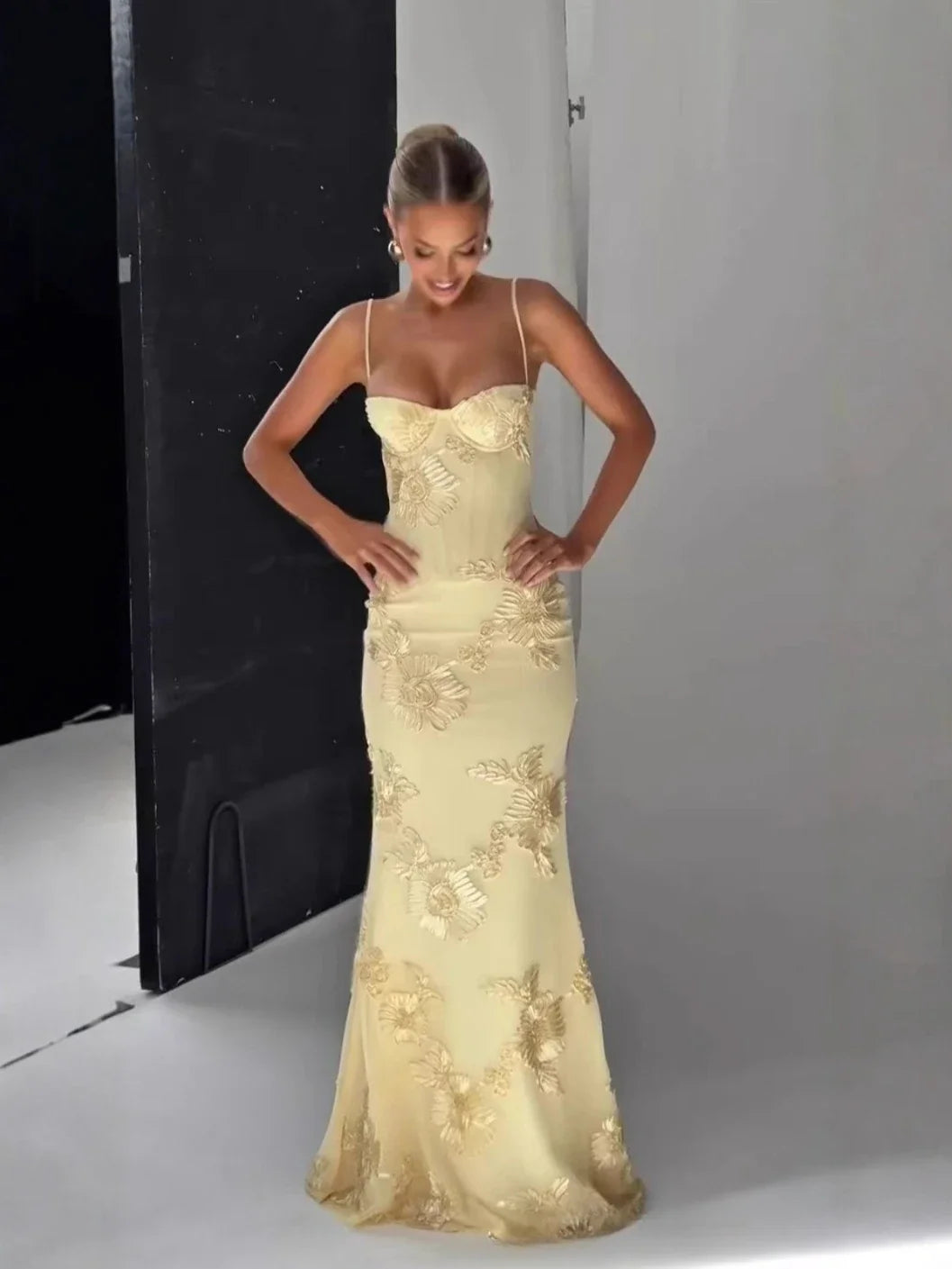 Backless Mermaid Dress Women Formal Occasion Elegant Lace Up Dress Mesh Embroidery Evening Party Dress