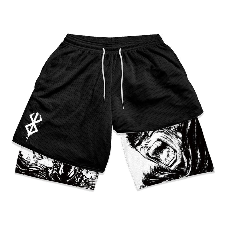 Print 2 in 1 Running Shorts for Men Gym Workout Fitness Athletic Shorts with Pockets Summer Activewear Quick Dry Stretch