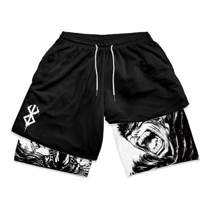 Print 2 in 1 Running Shorts for Men Gym Workout Fitness Athletic Shorts with Pockets Summer Activewear Quick Dry Stretch