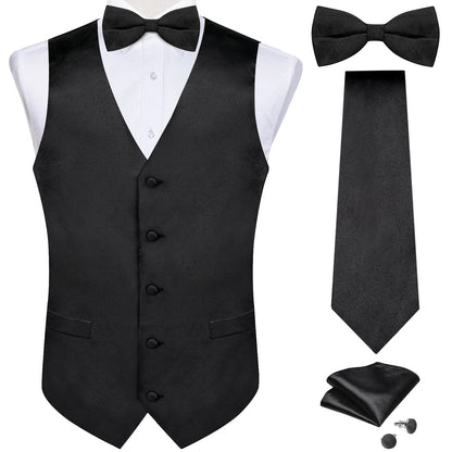 Black Satin Solid Suit Vest with Tie and Pre-tied Bow Tie Set Purple Blue Sage Green Wedding Party Men's Waistcoat DiBanGu
