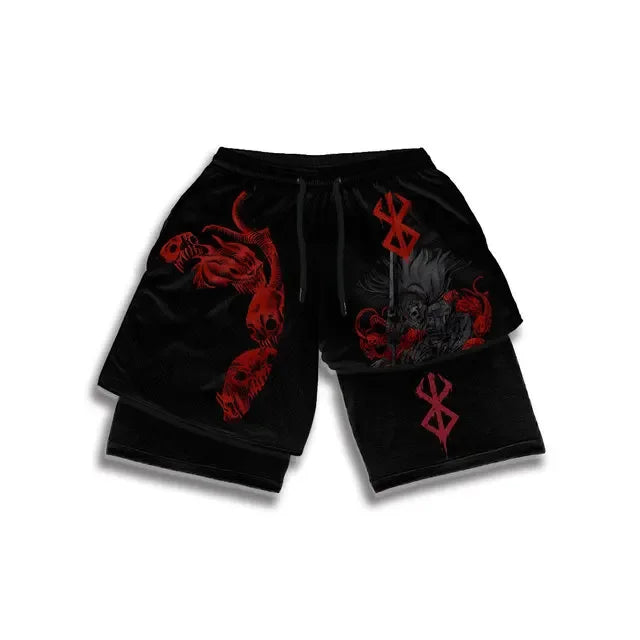 Y2K Summer Men Streetwear Anime Berserk Oversize Active Athletic Gym Short Pants Training Fitness Workout Track Shorts Clothes