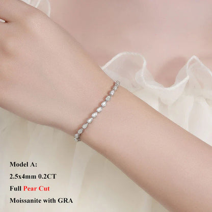 Full Asscher Cut 3x3mm 0.15CT Bezel Type Moissanite Tennis Bracelet for Women Men Party 925 Silver GRA Certified Bracelets