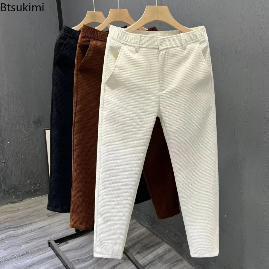 2026 High-grade Men's Solid Suit Pants Spring Summer Korean Style Pocket Straight Nine Split Pants Male Business Casual Trousers