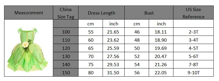 Girls TinkerBell Costume Halloween Costume Green Fancy Dress Fairy Princess Cosplay Carnival Party Costume