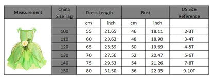 Girls TinkerBell Costume Halloween Costume Green Fancy Dress Fairy Princess Cosplay Carnival Party Costume