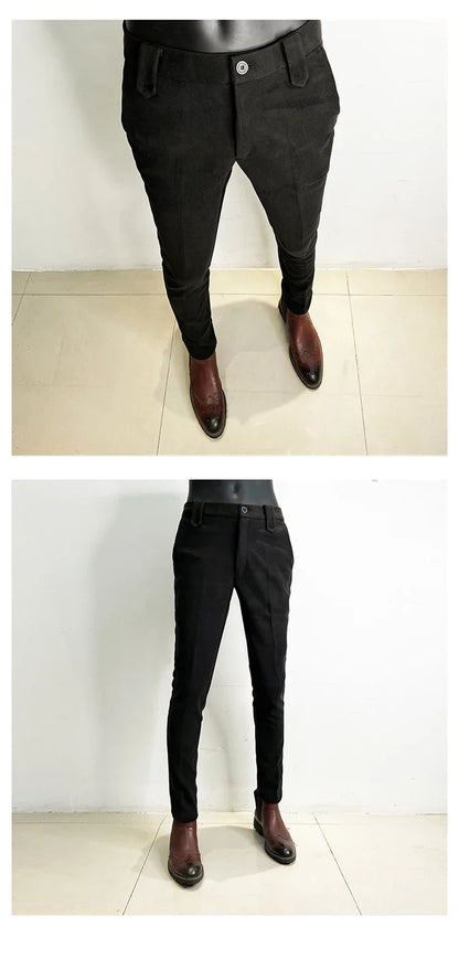 2025 Winter Men Suit Pants Woolen Thicken Keep Warm Formal Trousers Pantalones Hombre Solid Casual Slim Fit Pants Men Clothing
