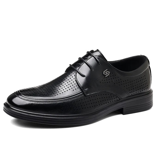 Summer New Hallow Leather Shoes for Men Solid Color Lace Fashion Business Casual Shoe Male Breathable Dress Elegant Shoes Man
