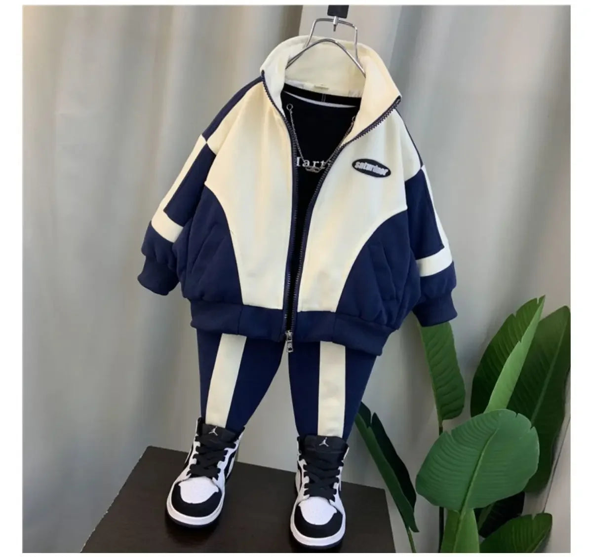 Children's Cotton Clothing Set Spring Autumn New Boys Girls Thick Casual Zipper Jackets and Pants 2-piece Set Korean Sportswear