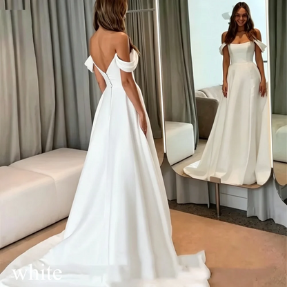 Customized Elegant Satin Mermaid Wedding Dress 2026 Simple Strapless Off Shoulder Side Slit Bride Robe Button Vestidos De Novia
