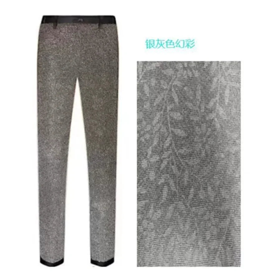 New 2026 Men's Sequin Glitter Suit Pants Fashion Slim Fit Straight Dress Trousers Party Stage Performance Costumes Pants for Men