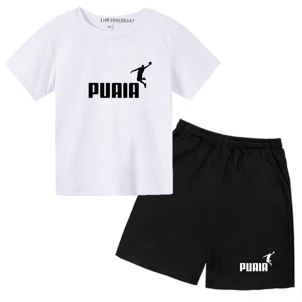 Summer Kids T-shirt print Round-Necked Print Boy Girls white 3-12Years Top+Shorts Two-piece Set Casual cool breathable Set